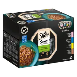 Sheba 12 x 85 g en tarrinas Multirreceta - Sauce Lover (salmón, atún, pollo, pato)