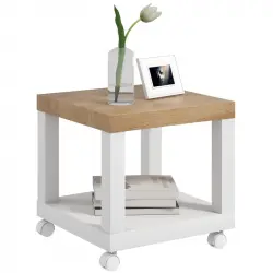 Homcom Mesita Auxiliar Con Ruedas Estante Abierto 40x40x40 Cm Natural Y Blanco