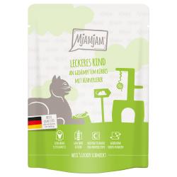 MjAMjAM Quetschie comida húmeda para gatos 6 x 300 g - Delicioso vacuno con calabaza al vapor
