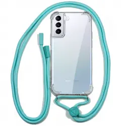 Cool Funda Transparente con Cordón Liso Celeste para Samsung Galaxy S21 Plus