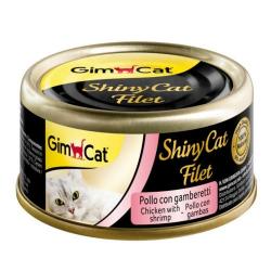Comida húmeda para gatos adultos GimCat Shiny Cat filetes pollo con gambas 70 gr