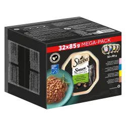Sheba Multireceta 32 x 85 g en tarrinas comida húmeda para gatos - Sauce Lover (salmón, atún, pollo, pato)