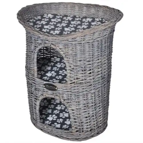 Cama de mimbre con doble altura para gatos color Gris