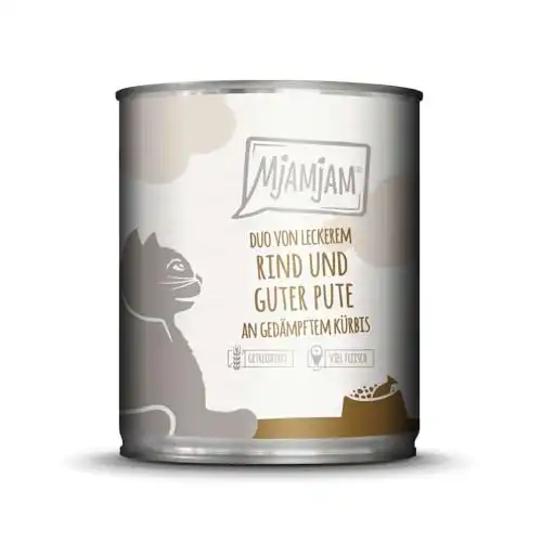 MjAMjAM Duo 6 x 800 g comida húmeda para gatos - Ternera sabrosa y pavo con calabaza al vapo