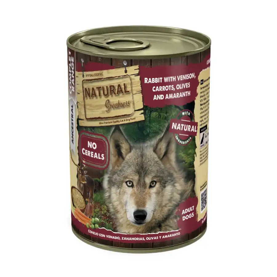 Natural Greatness Conejo con Venado Lata para perros