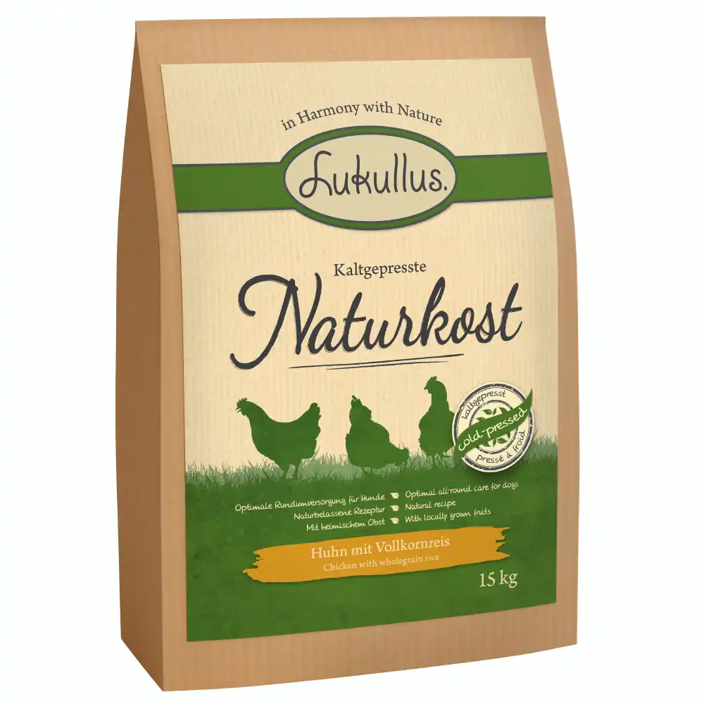 Lukullus Naturkost con pollo y arroz integral pienso prensado en frío - 15 kg
