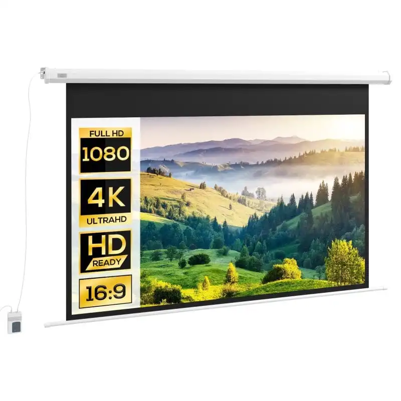 Homcom Pantalla De Proyector Eléctrica 84 Pulgadas Formato 16:9 186x105cm Blanco