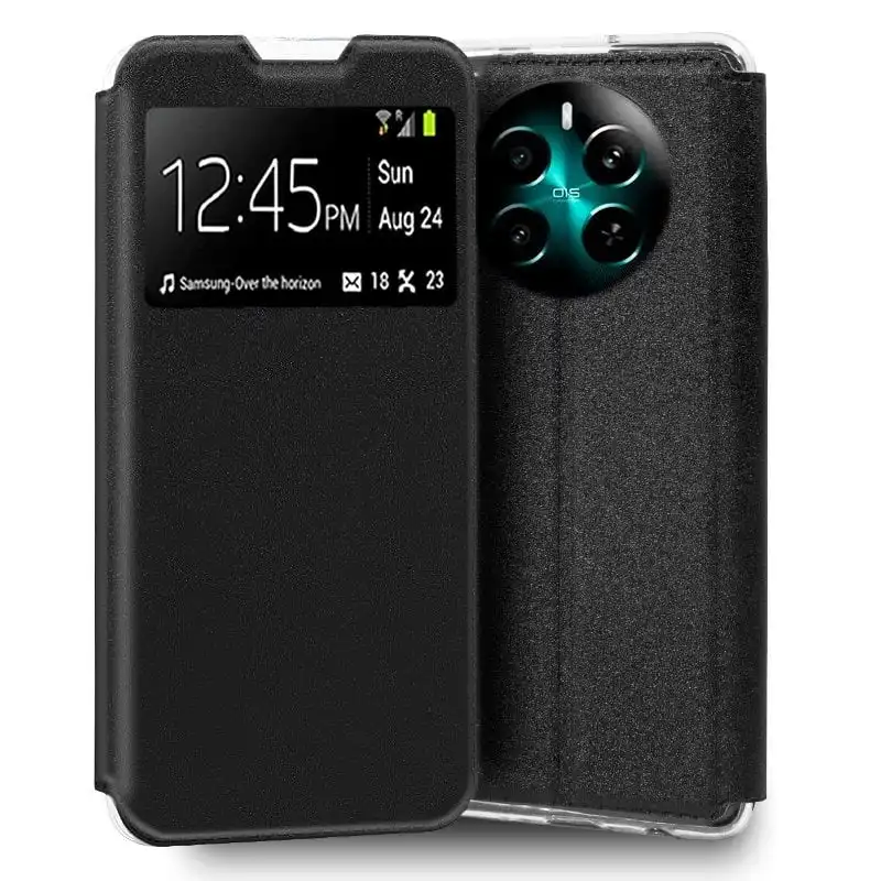 Cool Funda Flip Cover Liso Negro para Realme 12 Plus 5G