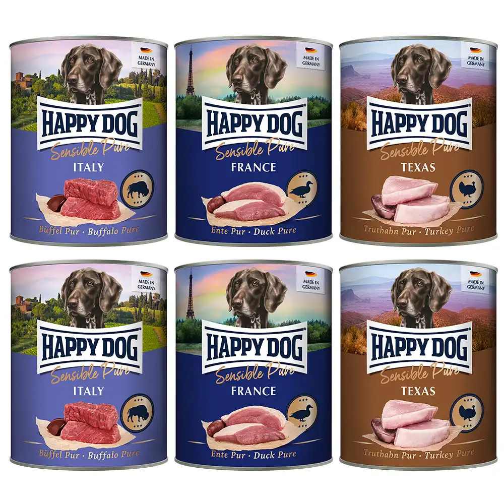 Happy Dog Pure comida húmeda para perros 6 x 800 g - Mix Sensible: pavo, pato y búfalo