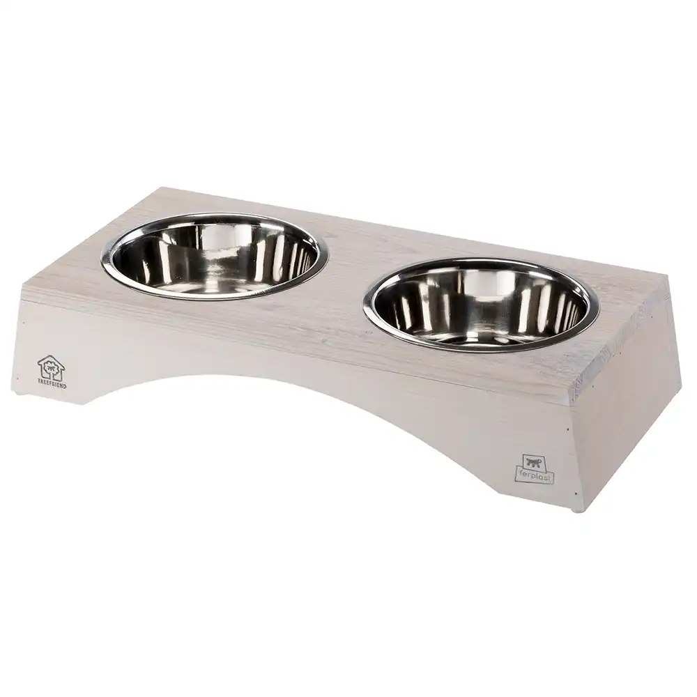 Comedero doble Ferplast Legno de madera - 2 x 1,2 l, diámetro 18,4 cm