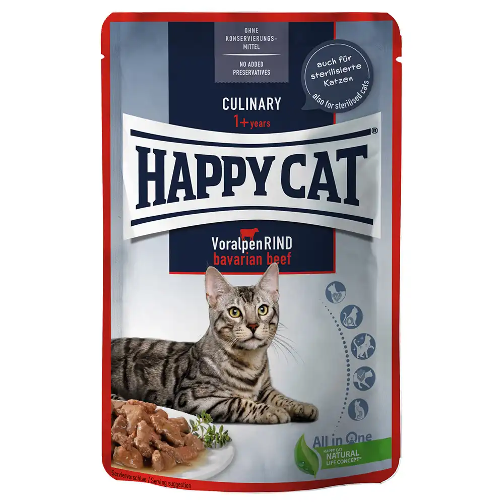 Happy Cat Pouch Carne en salsa 12 x 85 g - Vacuno prealpino