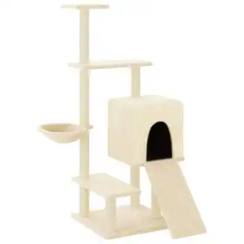 Rascador Para Gatos Con Postes De Sisal Color Crema 130,5 Cm Vidaxl
