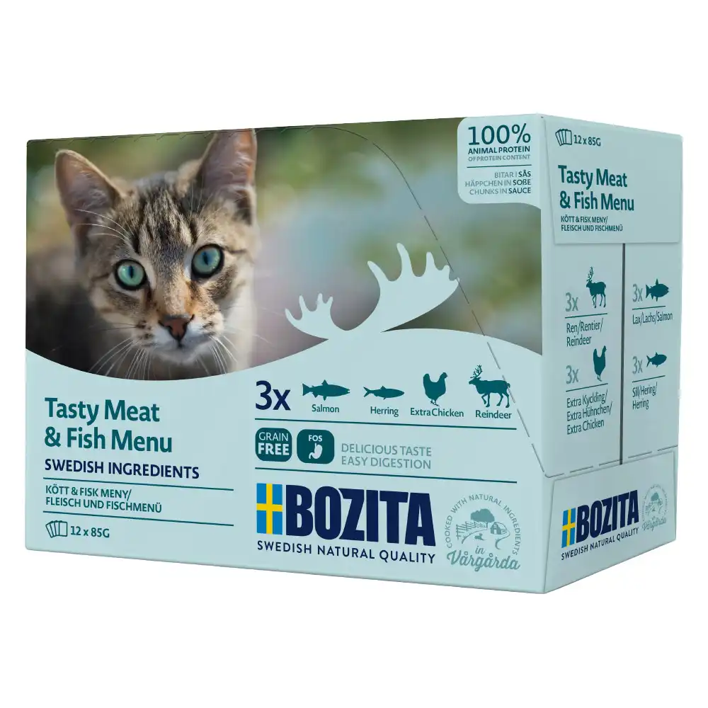 Bozita Bocaditos en salsa Pack mixto 12 x 85 g - Mix de Carne y Pescado (4 surtidos)