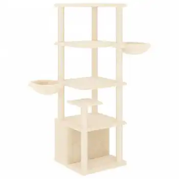 Rascador Para Gatos Con Postes De Sisal Color Crema 147 Cm Vidaxl