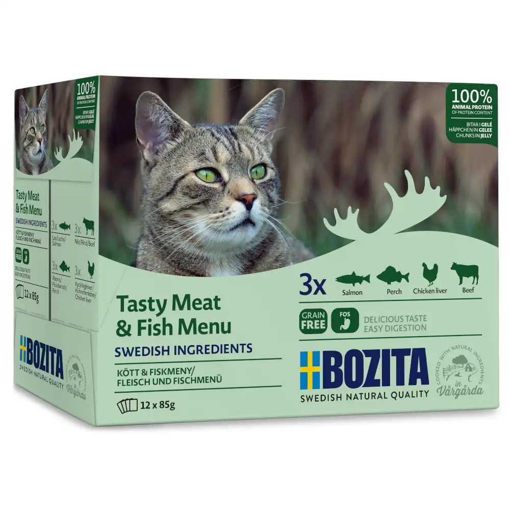 Bozita Bocaditos en gelatina en bolsitas para gatos 12 x 85 g - Mix pescado y carne