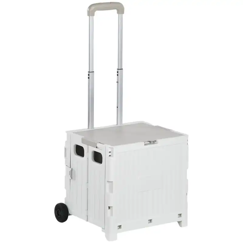 Homcom Carrito De La Compra Plegable Con 2 Ruedas 41,5x32,5x85 Cm Blanco