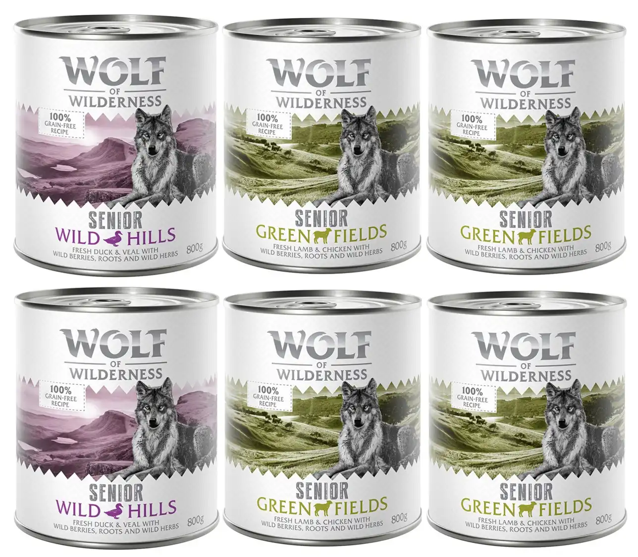 Wolf of Wilderness Senior 6 x 800 g - Pack mixto: 4x Cordero y pollo, 2x Pato y ternera