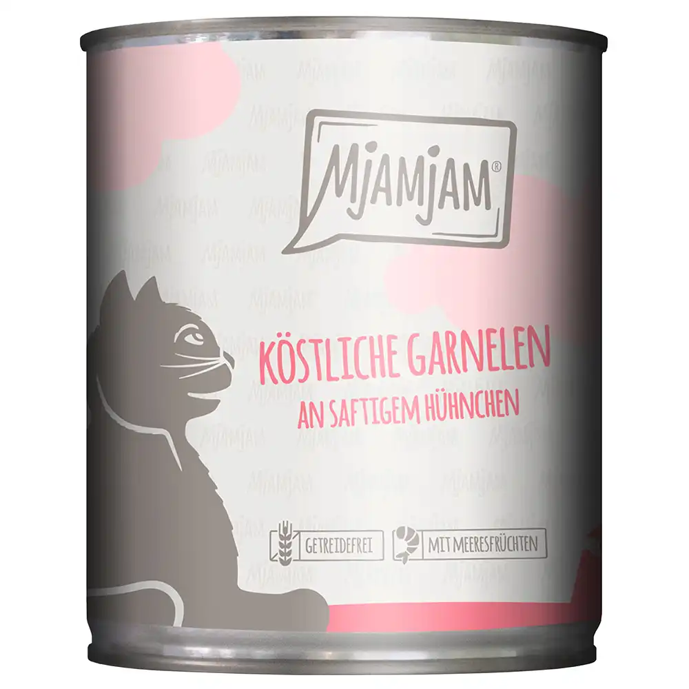 MjAMjAM comida húmeda para gatos 6 x 800 g - Deliciosas gambas con jugoso pollo