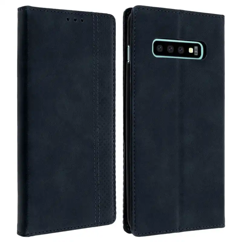 Avizar Funda Tipo Libro Billetera Vintage Azul Oscuro para Samsung Galaxy S10