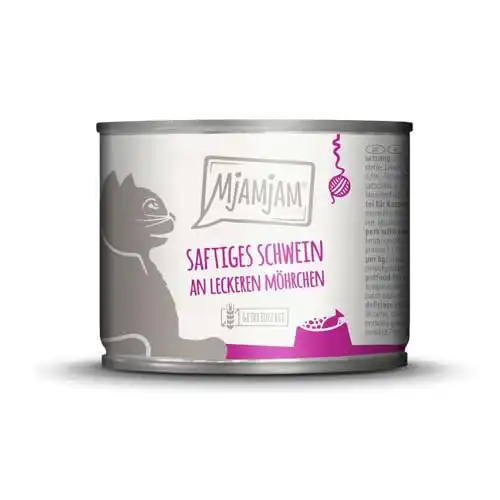 MjAMjAM comida húmeda para gatos 6 x 200 g - sabroso cerdo y deliciosas zanahorias