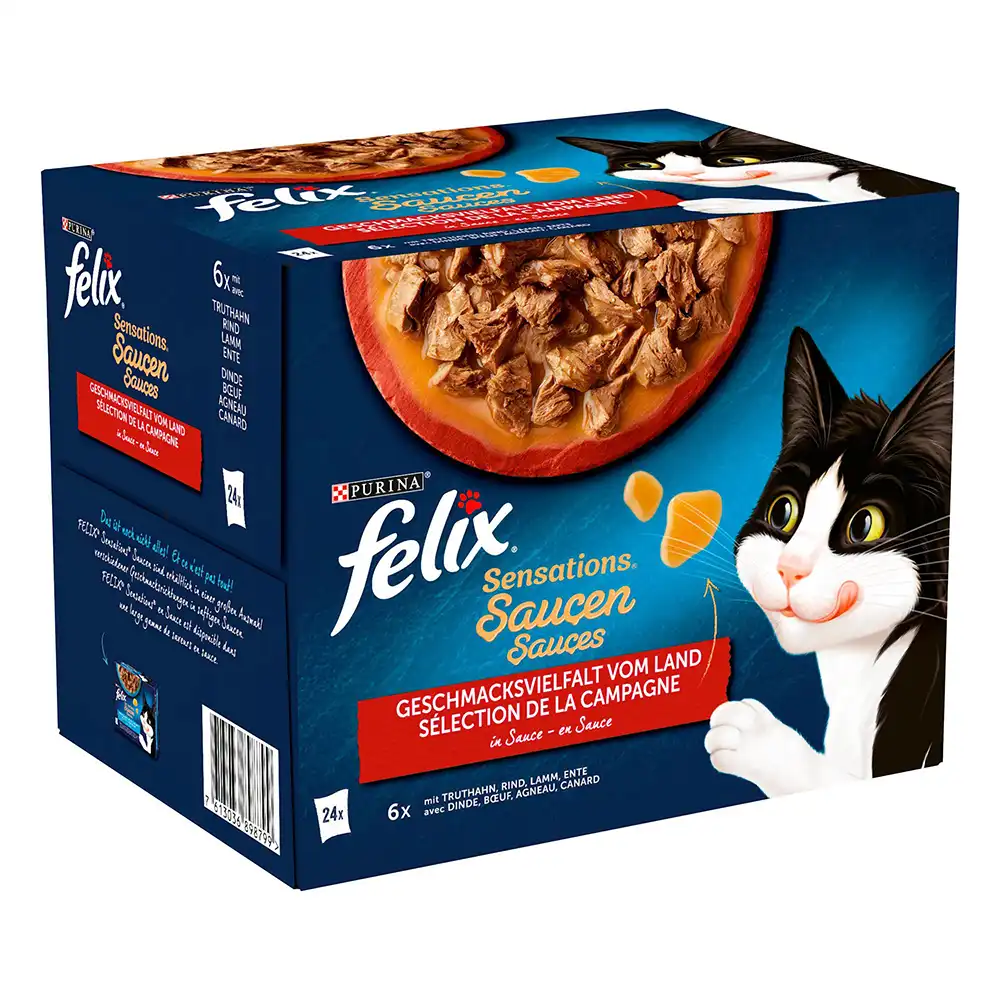 Felix Sensations 24 x 85 g - Carne en salsa: pavo, vacuno, cordero y pato