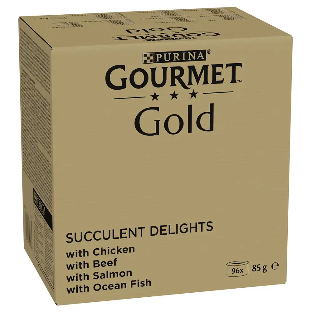 Gourmet Gold Succulents Delight 96 x 85 g - Jumbopack - Pollo, pescado de mar, vacuno, salmón