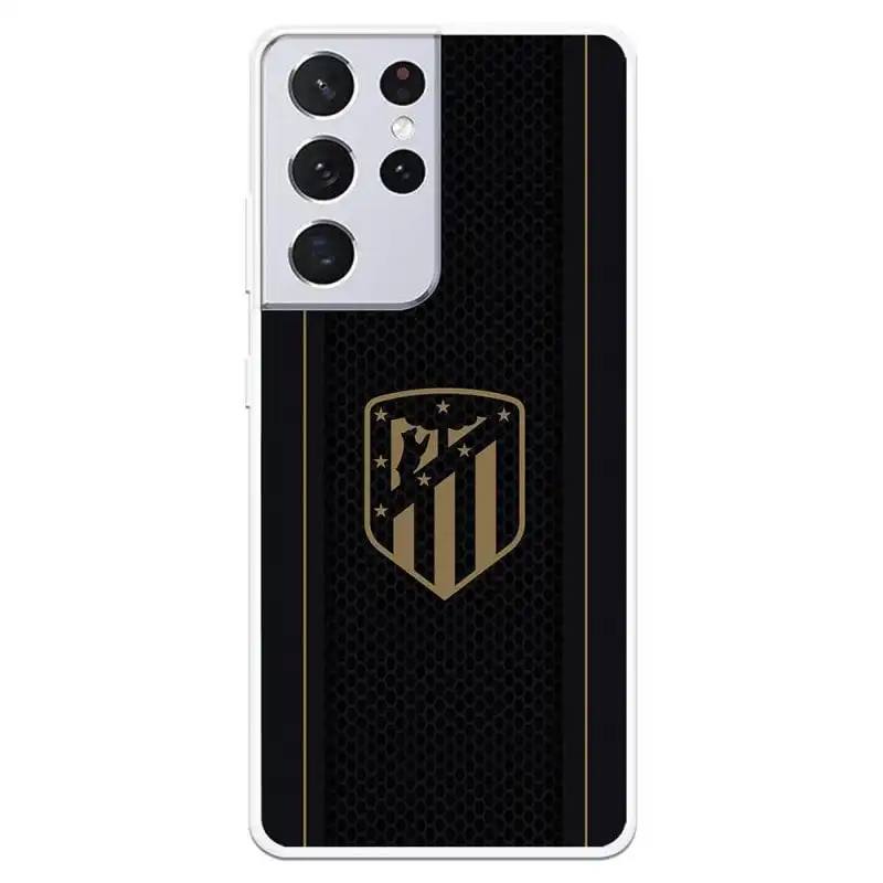 Funda Licencia Oficial Atlético de Madrid Escudo Dorado Fondo Negro para Samsung Galaxy S21 Ultra