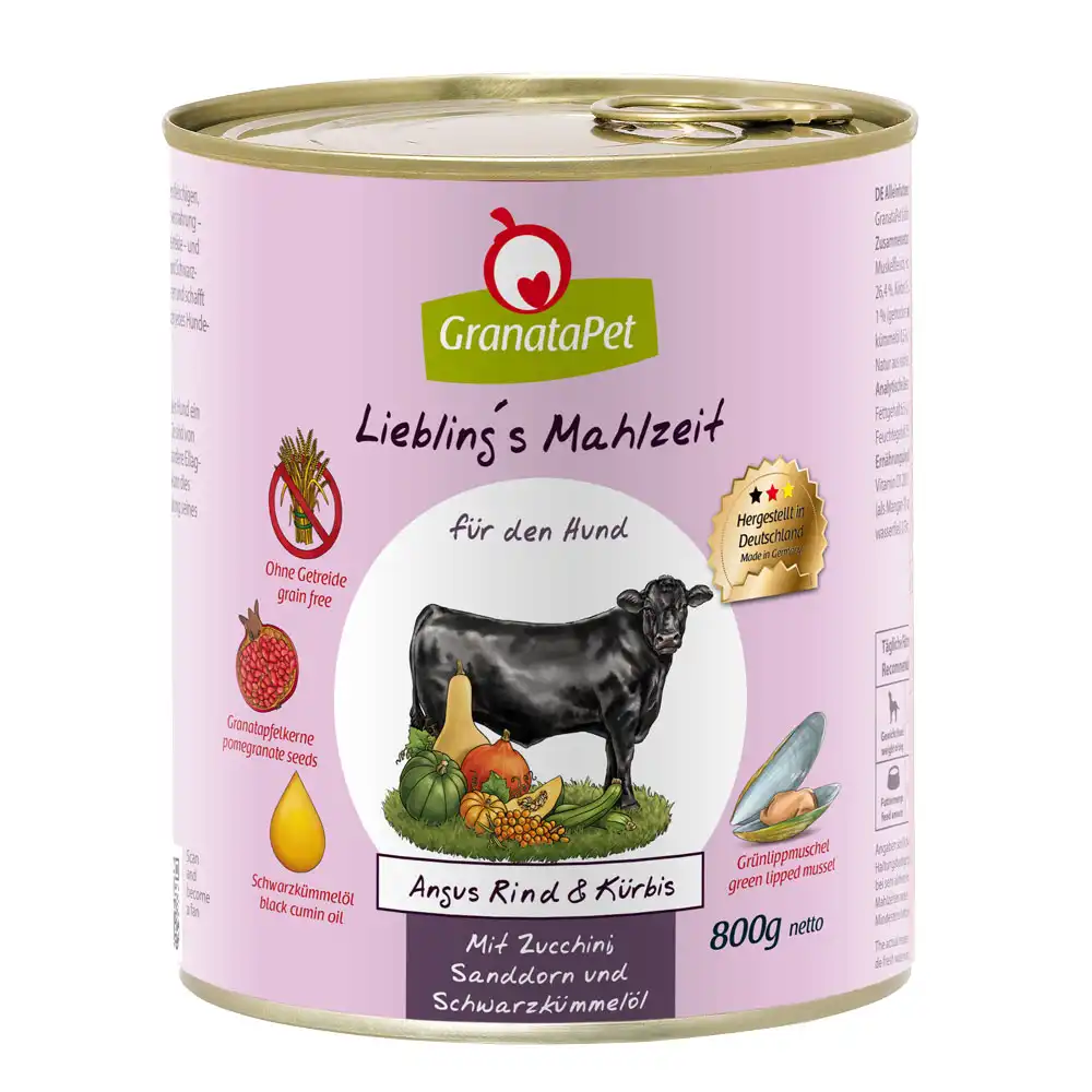 GranataPet Liebling's Mahlzeit 6 x 800 g - Carne de vacuno angus con calabaza
