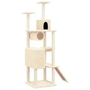Rascador Para Gatos Con Postes De Sisal Color Crema 168 Cm Vidaxl