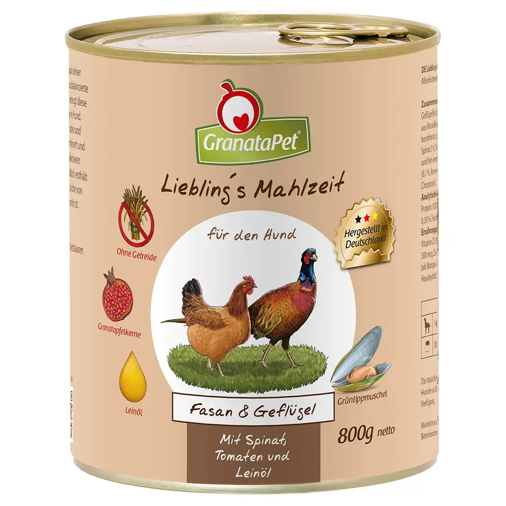 GranataPet Liebling's Mahlzeit 6 x 800 g - Faisán y ave