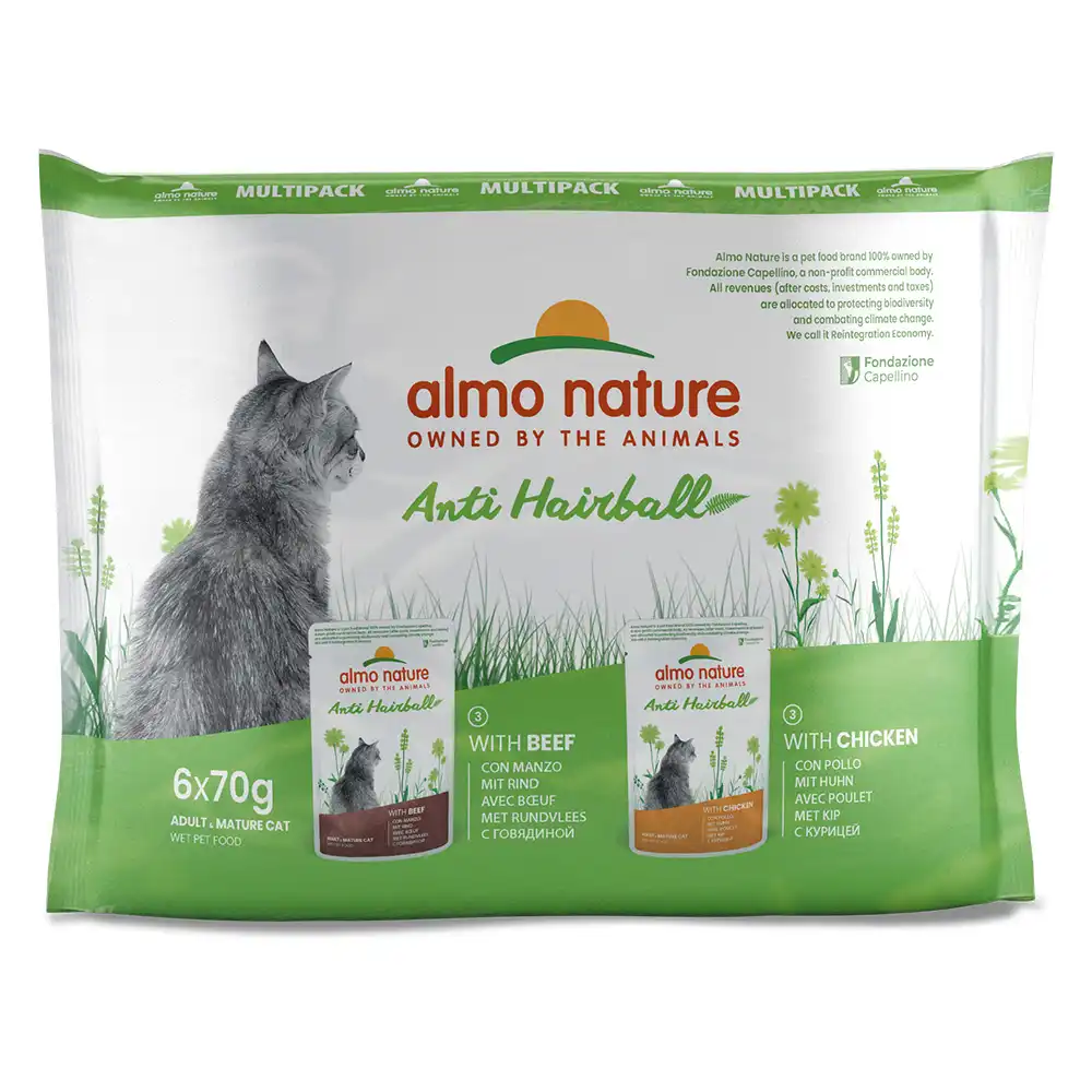 Almo nature Comida Humeda para Gatos Anti Bola de Pelos de Buey y