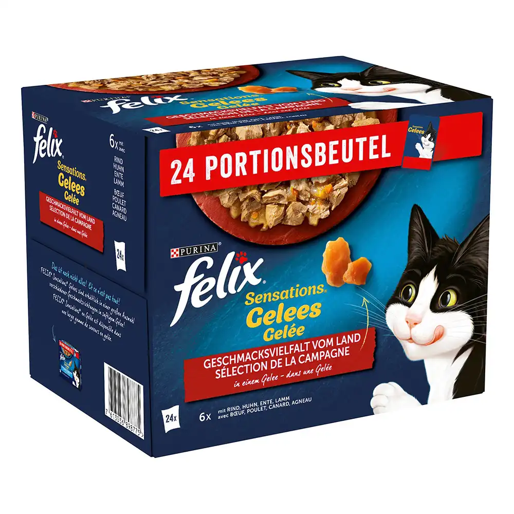 Felix Sensations 24 x 85 g - Carne en gelatina: vacuno, pollo, pato y cordero