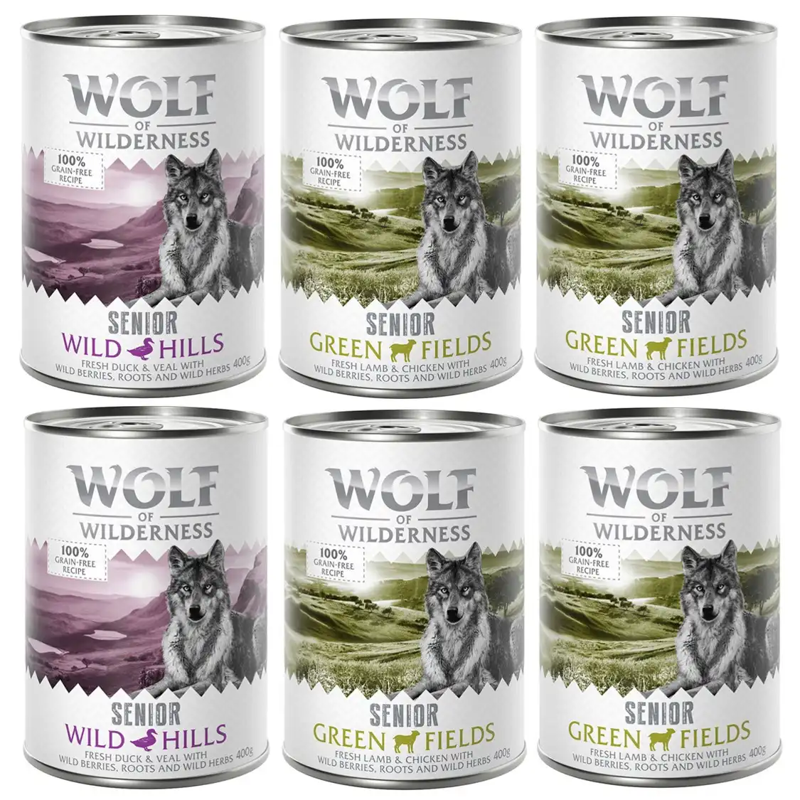 Wolf of Wilderness Senior 6 x 400 g - Pack mixto: 4x Cordero y pollo, 2x Pato y ternera