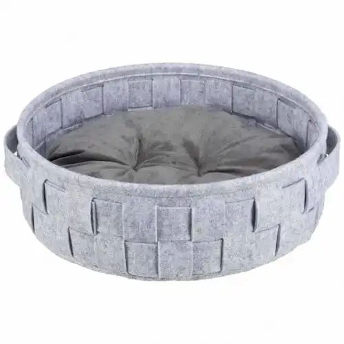 Cama redonda con cojín para perros color Gris