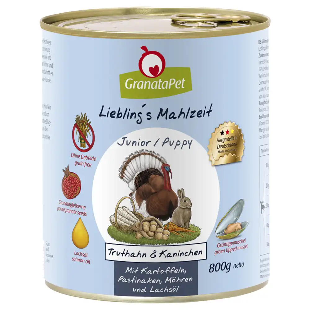 GranataPet Liebling's Mahlzeit 6 x 800 g - Junior con pavo y conejo