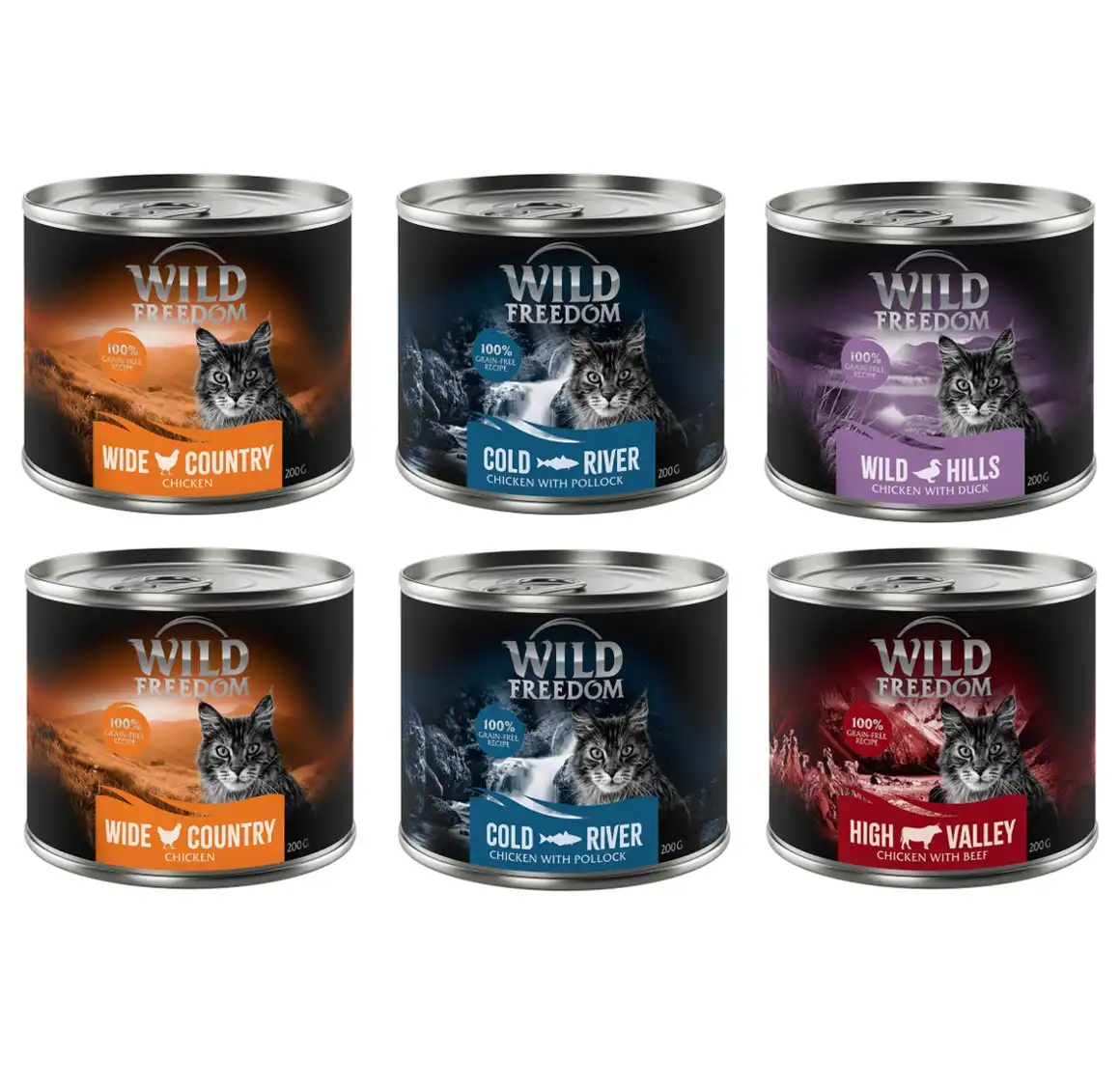 Pack de prueba mixto Wild Freedom Adult - 6 x 200 g - 2 x Pollo, 2 x Abadejo, Vacuno, Pato