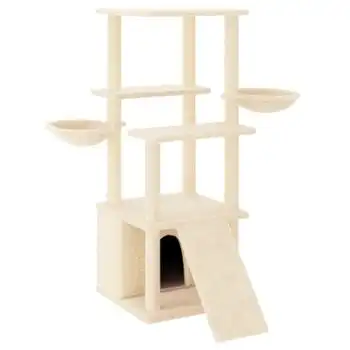 Rascador Para Gatos Con Postes De Sisal Color Crema 133 Cm Vidaxl