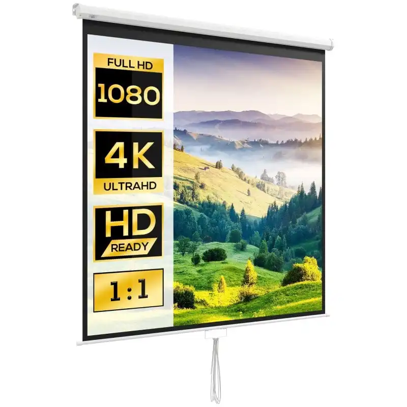 Homcom Pantalla De Proyector Manual 99 Pulgadas Formato 1:1 178x178 Cm Blanco